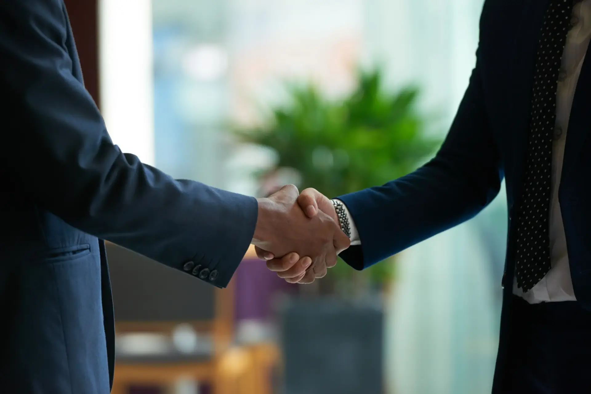 Close-up of businessmen shaking hands, symbolizing a finalized agreement with a Real Estate Broker in North Seattle.